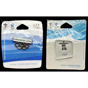2 Sealed Vancouver 2010 Olympic Lapel Pins Rare Inukshuk Glass Logo 5 Rings